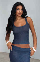 Down For Me Sequin Knit Top Midnight