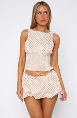 Runaway Heart Mini Skirt Cream Polka Dot