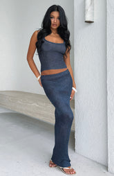 Star Shining Sequin Knit Maxi Skirt Midnight