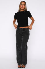 Zara Mid Rise Straight Leg Jeans Black Acid