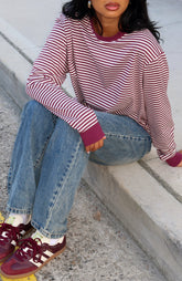 Touchdown Long Sleeve Tee Plum Stripe
