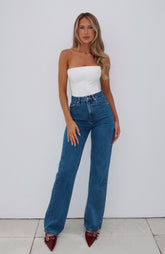 Long Way To Go High Rise Straight Leg Jeans Cobalt Blue Wash