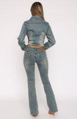 Blake Low Rise Studded Flare Jeans Brown Blue