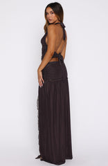 Mad At You Maxi Skirt Choc/Pink Polka Dot