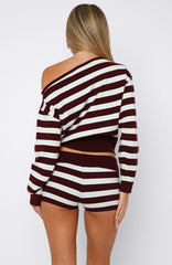 Everything To Everybody Booty Shorts Burgundy Stripe