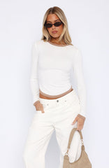 Velvet Kisses Long Sleeve Top White/Mocha