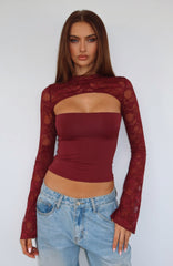 Devoted Love Long Sleeve Top Burgundy