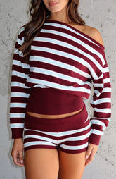 Everything To Everybody Sweater Burgundy Stripe