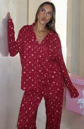 Pillow Talk Printed Long Sleeve Pyjama Set Cherry Noel