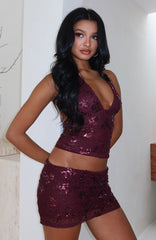 Capri Cove Beaded Mini Skirt Merlot