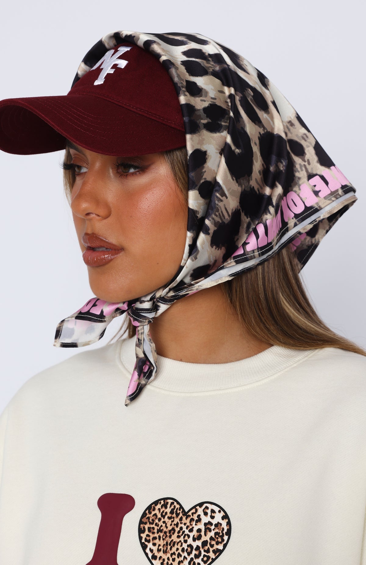 11th Street She's So Lucky Head Scarf Leopard Splice