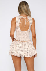Runaway Heart Mini Skirt Cream Polka Dot