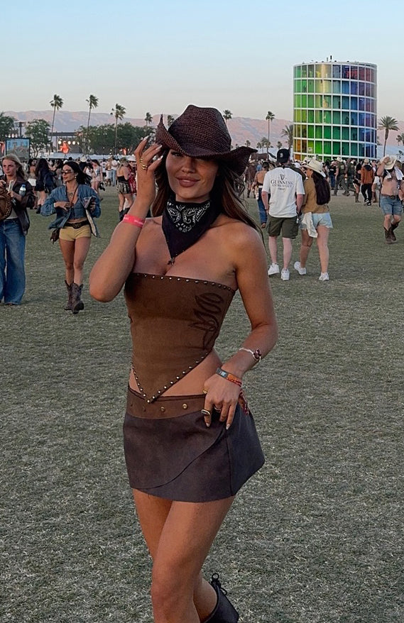 Rumours Strapless Faux Suede Top Chocolate