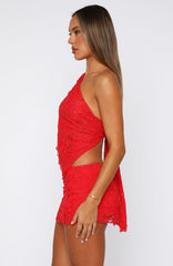 It's A Love Story Lace Mini Skort Red