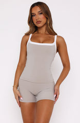 Now's The Time Active Tank Pebble/White