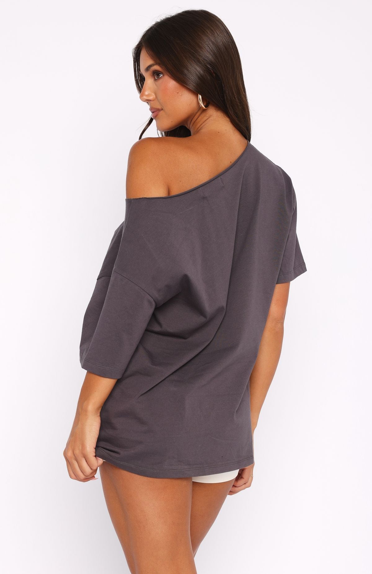 Trial Run Off Shoulder Oversized Tee Volcanic