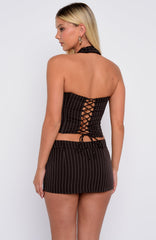 Back To Business Mini Skort Chocolate Pinstripe