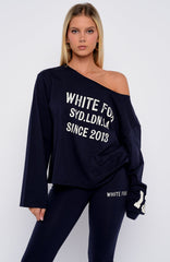 Topic Of Discussion Off Shoulder Oversized Long Sleeve Tee Navy