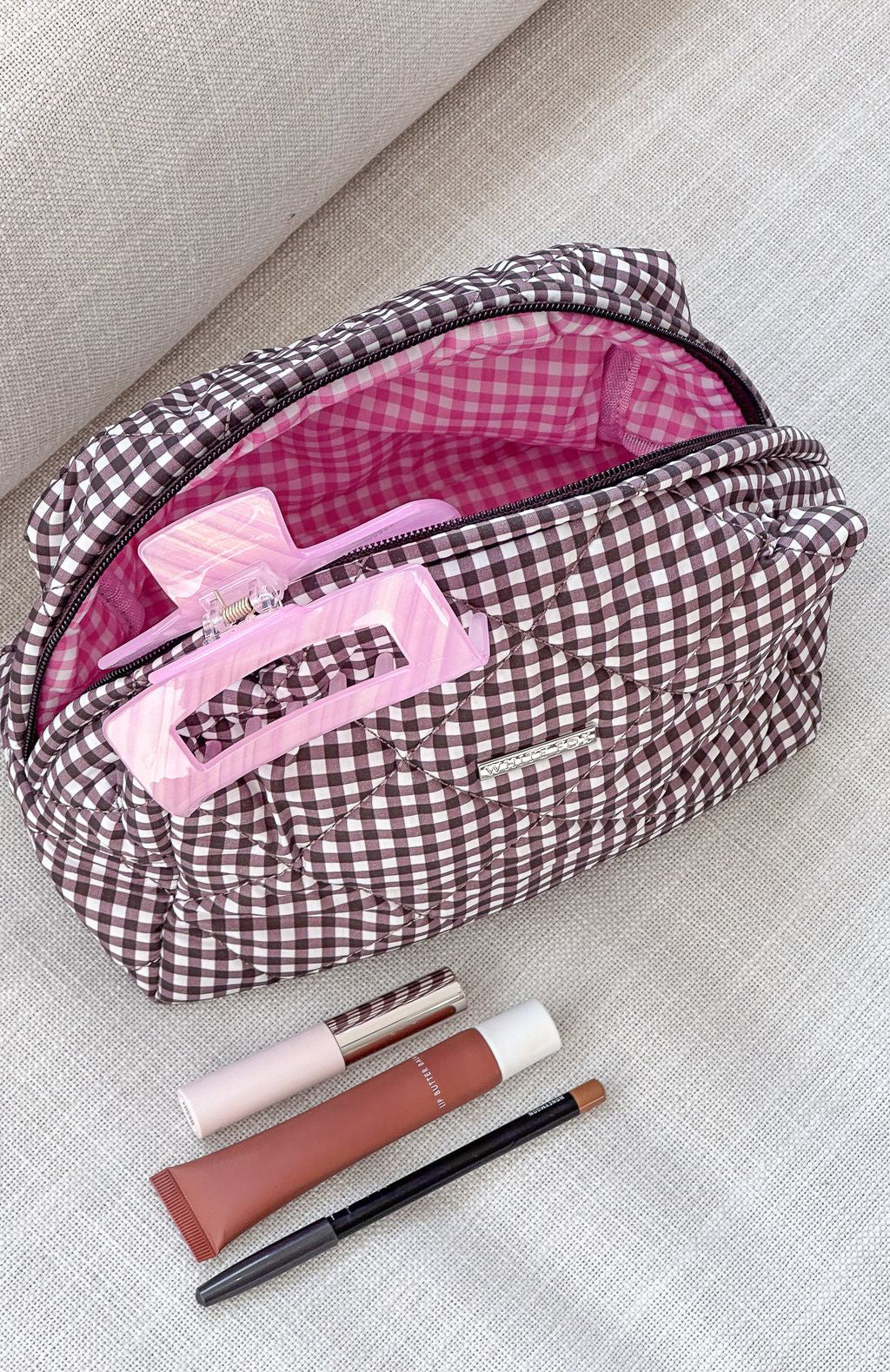 Getting Ready Cosmetic Bag Choc Gingham