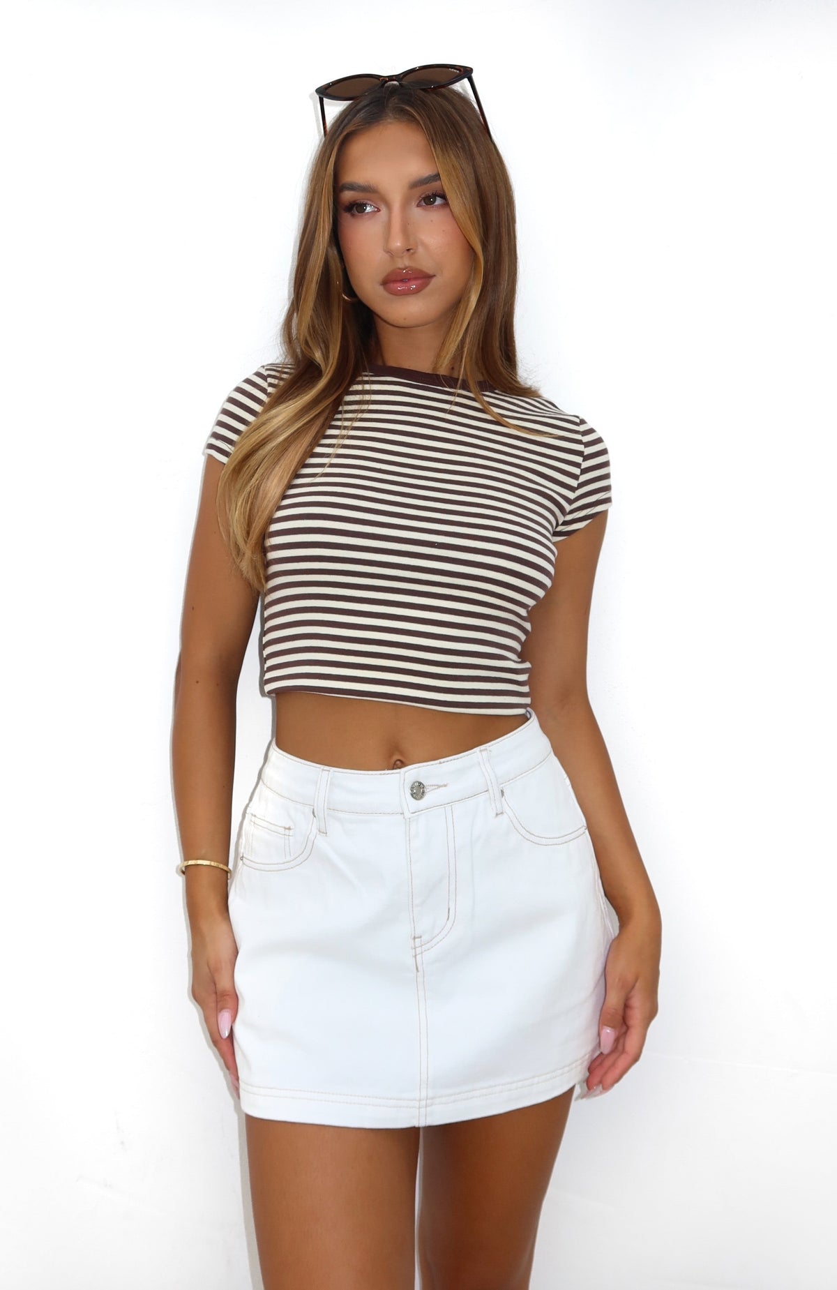 Don't Leave Me Denim Skort Off White