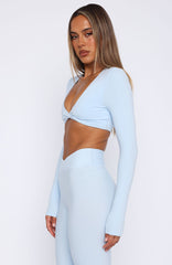 Over The Line Long Sleeve Crop Baby Blue