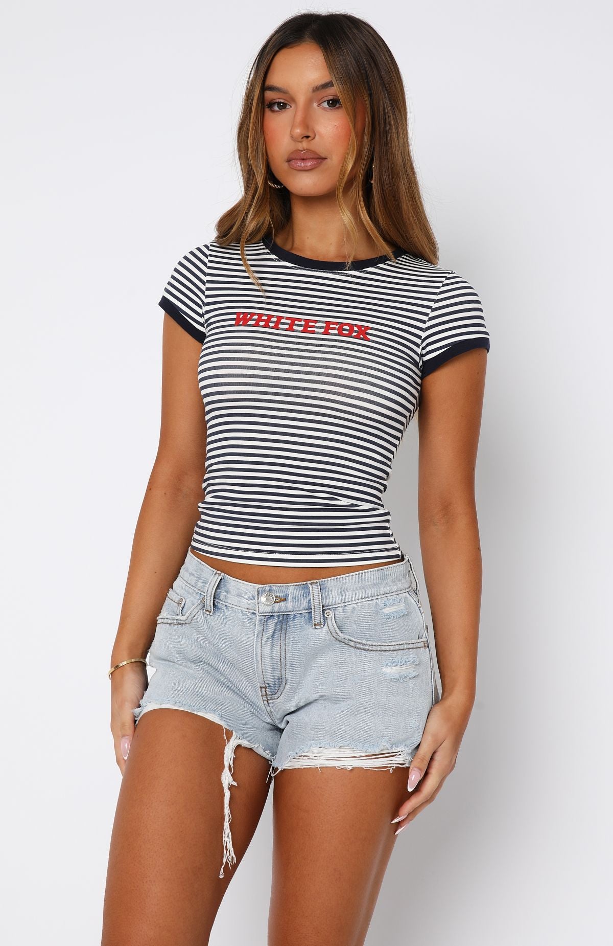 Weekend High Baby Tee Navy Stripe