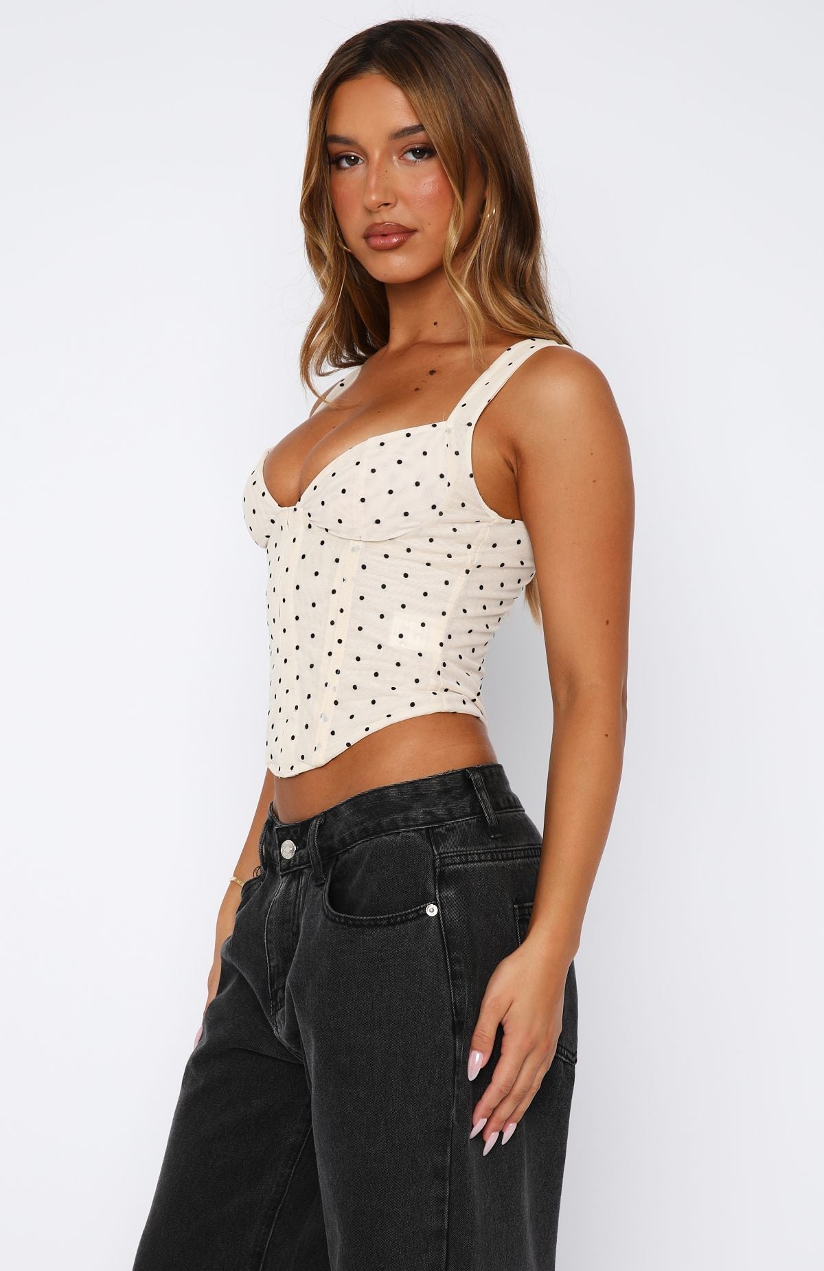 Riviera Bustier Beige Polka Dot