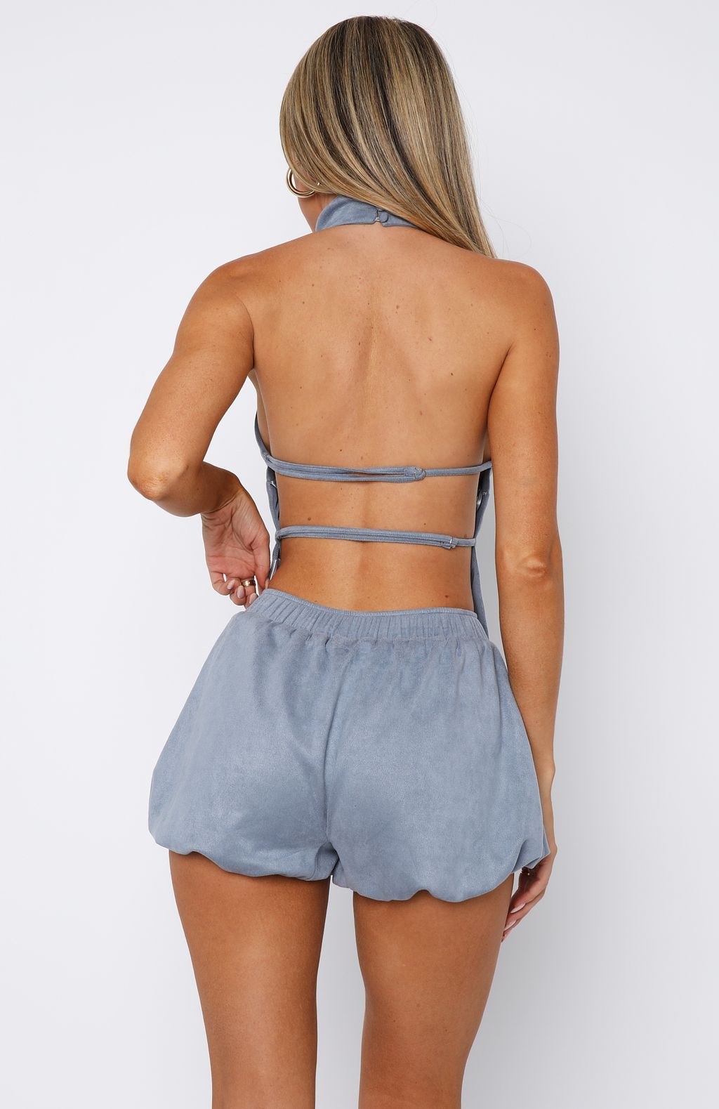 Still Love Me Faux Suede Mini Shorts Cornflower Blue
