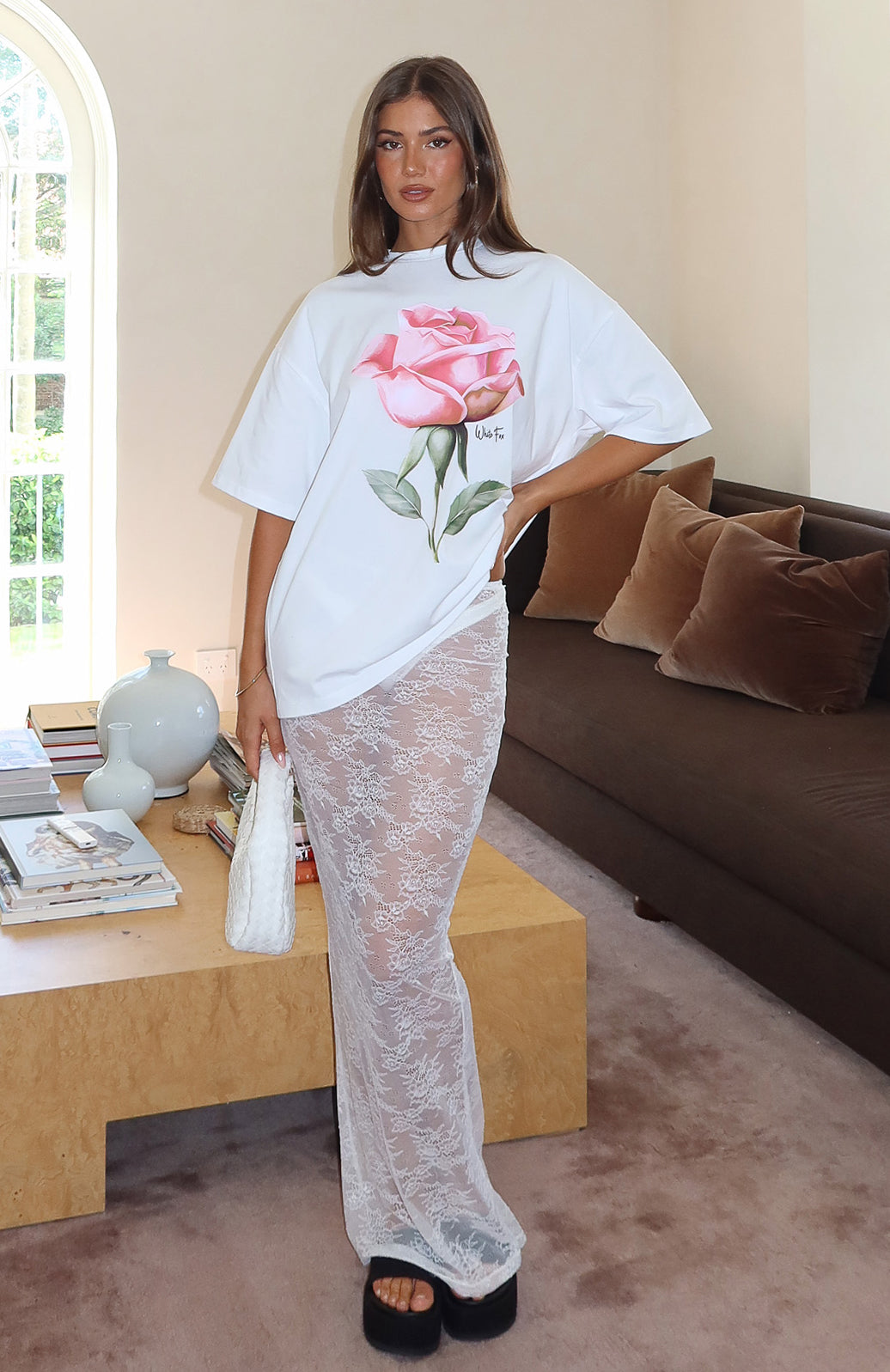 Under My Spell Lace Maxi Skirt White