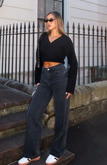 Bring The Style High Rise Wide Leg Jeans Black Acid