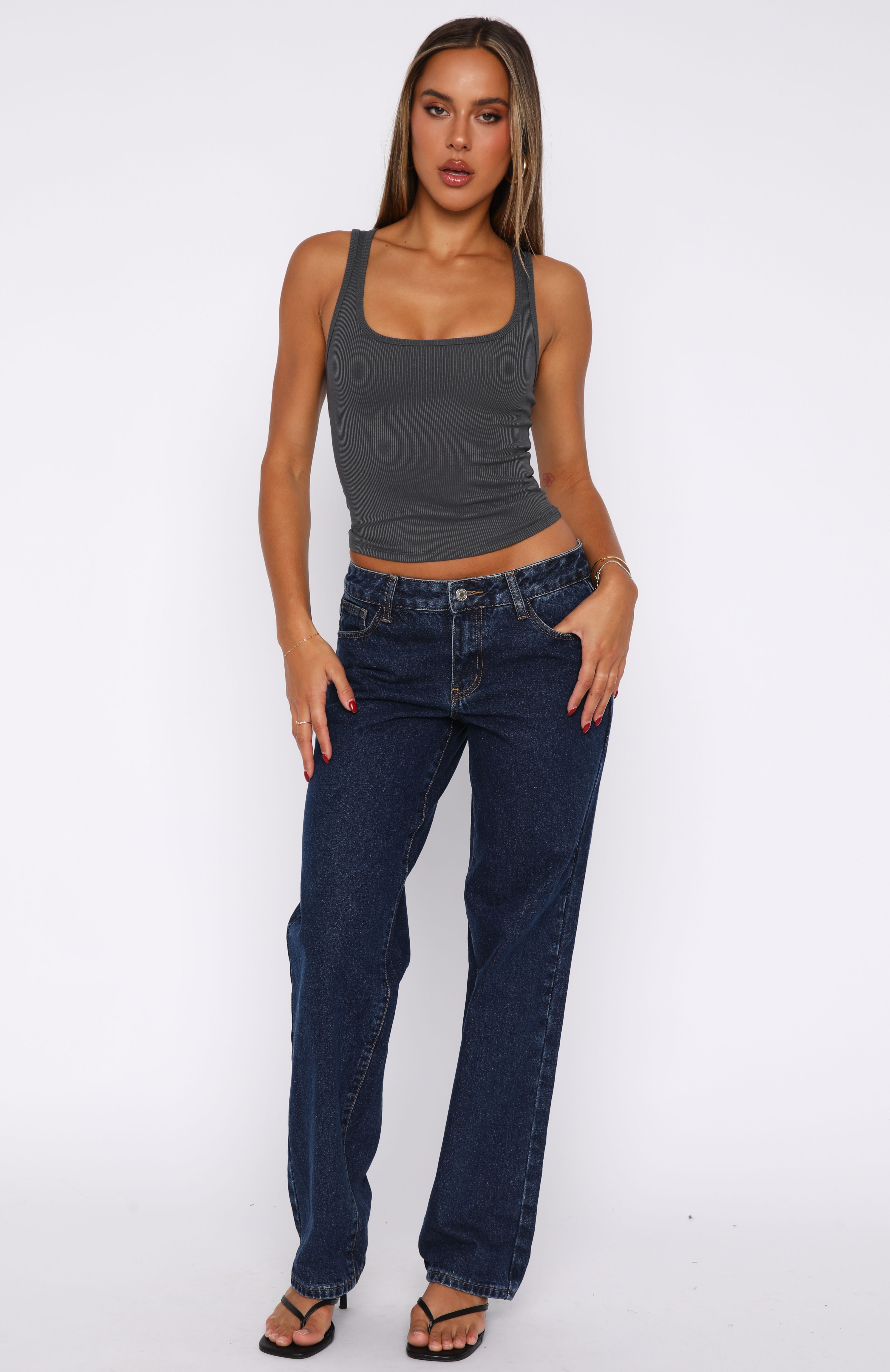 Zara Low Rise Straight Leg Jeans Dark Blue