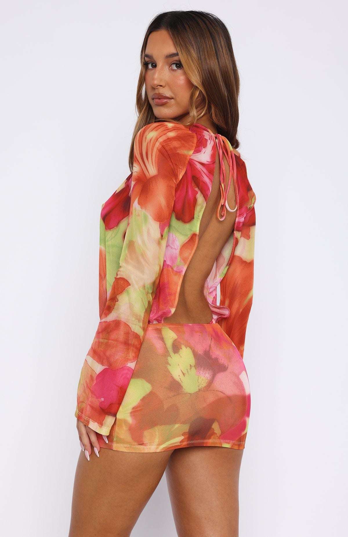 New Rules Long Sleeve Mini Dress Tropical Bloom