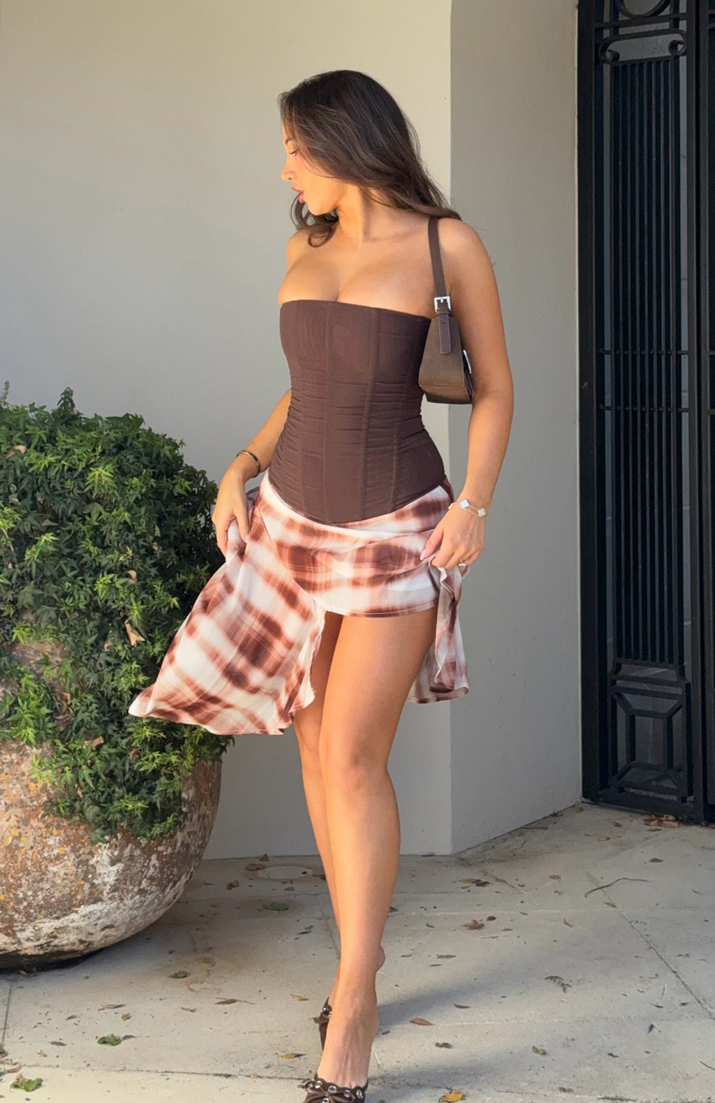 Crazy Romantic Midi Skirt Chocolate Plaid