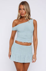 Break The Limits Shirred Mini Skirt Powder Blue