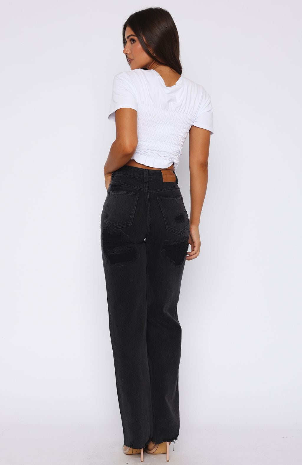 Alana High Waisted Straight Leg Jeans Black Acid