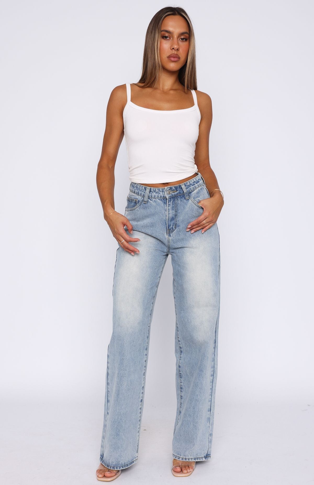 Bring The Style High Rise Wide Leg Jeans Light Blue