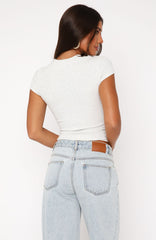 Meant To Tell Short Sleeve Rib Baby Tee Grey Marle