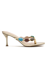 Nina Beaded Mules Metallic Gold