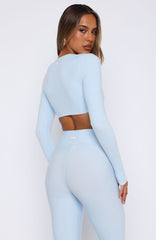 Over The Line Long Sleeve Crop Baby Blue