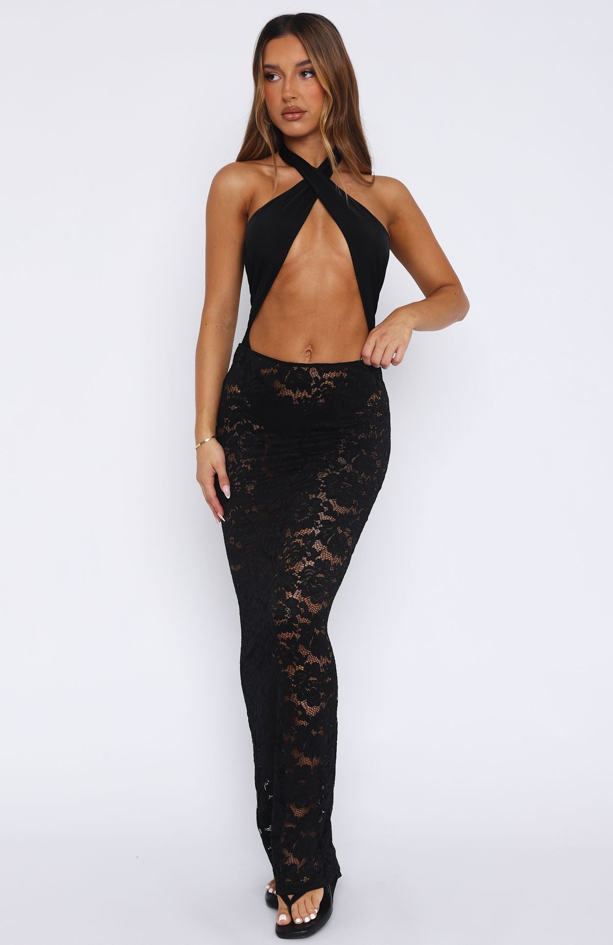 Take Time Lace Maxi Skirt Black