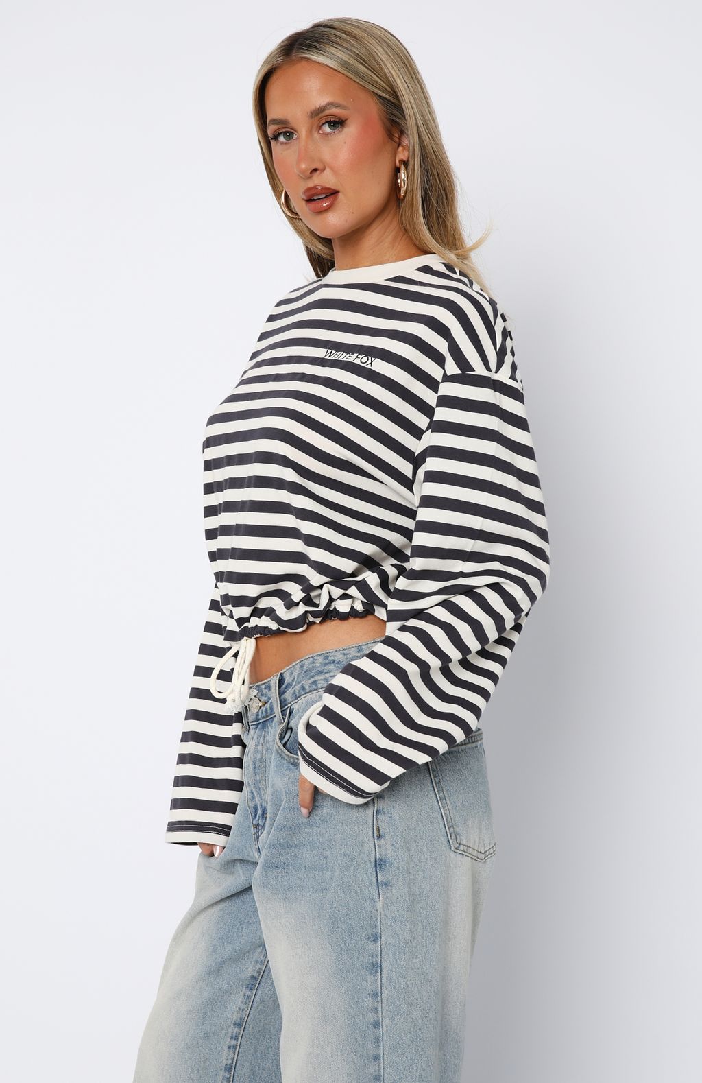 First Time Here Long Sleeve Tee Charcoal/Cream Stripe