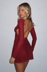 Bad Influence Long Sleeve Mini Dress Burgundy