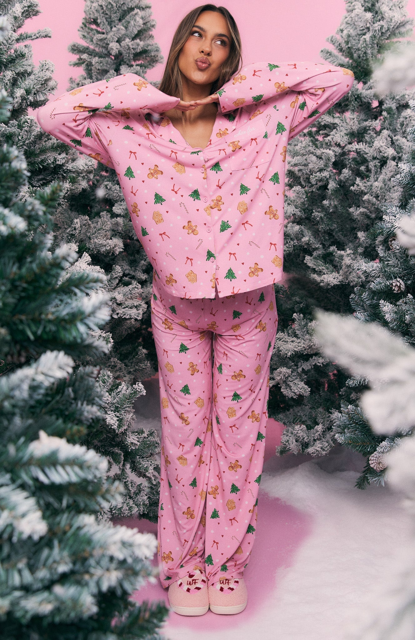 Pillow Talk Printed Long Sleeve Pyjama Set Candy Kiss