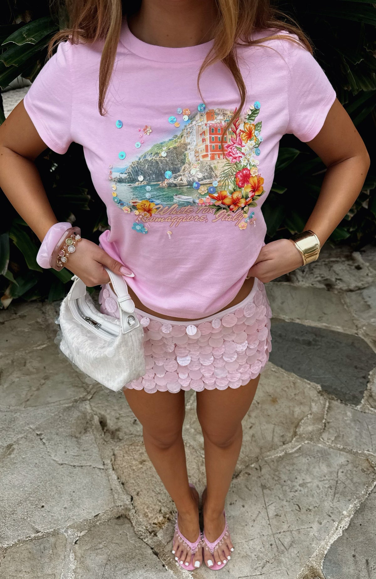 Riomaggiore Dreams Relaxed Baby Tee Pink