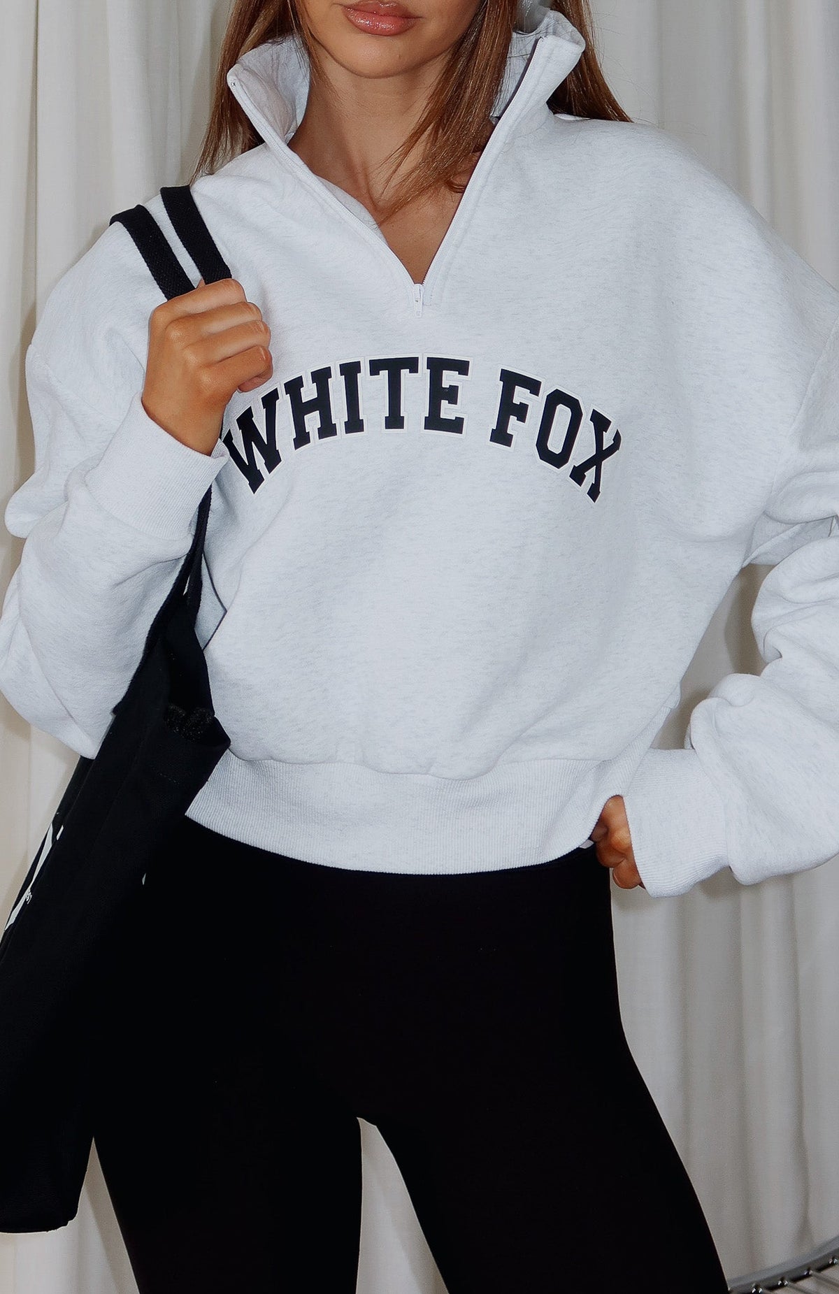 Let The Bells Ring Cropped Quarter Zip Sweater Grey Marle