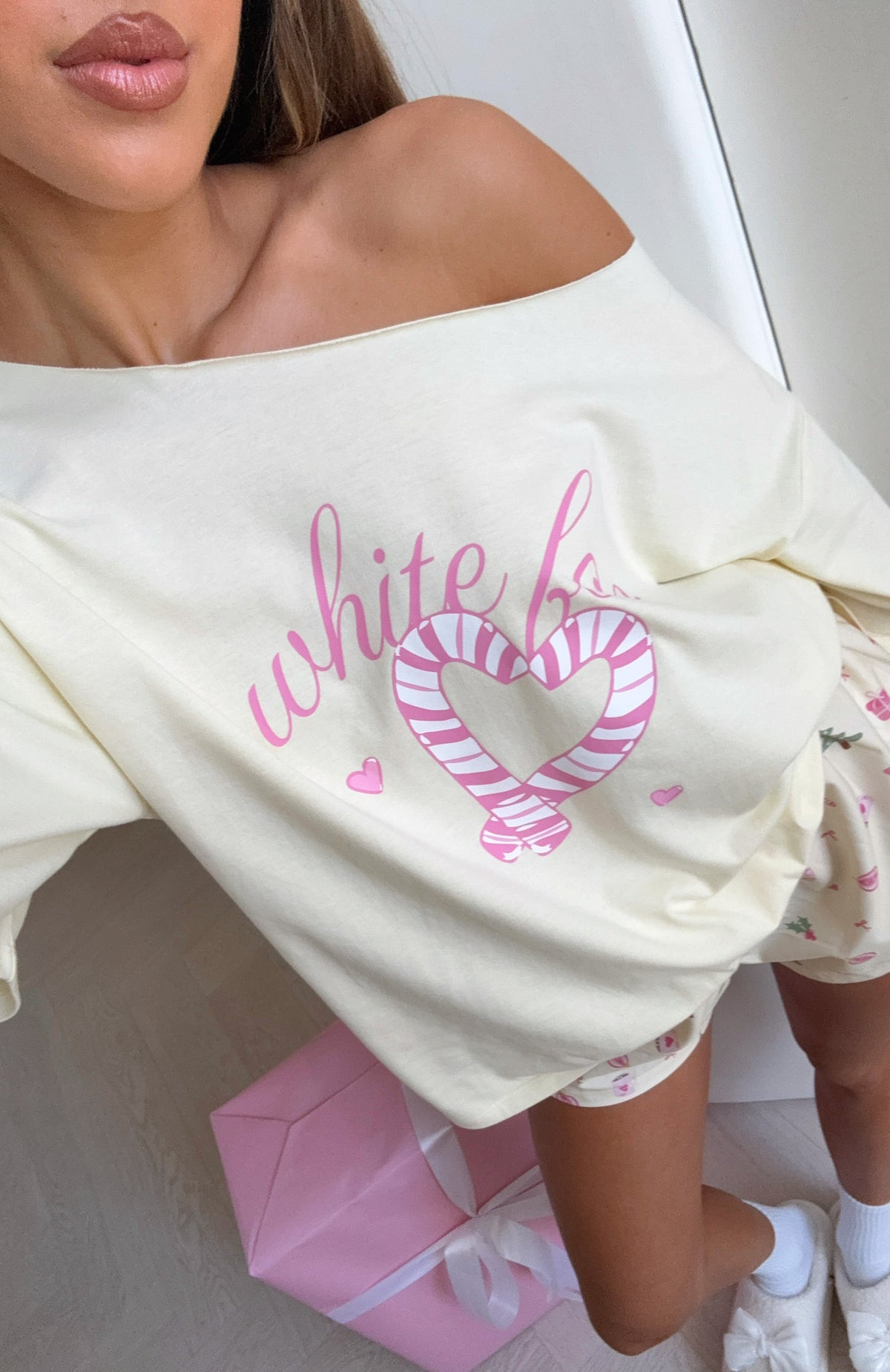 Sweetheart Pyjama Off Shoulder Tee Lemon