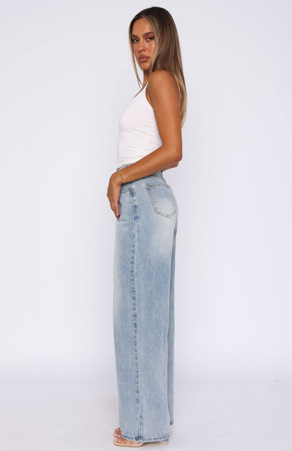 Bring The Style High Rise Wide Leg Jeans Light Blue
